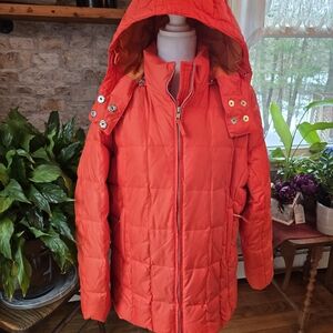 GAP Women's Bright Orange Down Filled Hooded Ski Jacket M